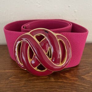 Vtg 80s Stretch Elastic‎ Belt 30” Enamel Pink Red Gold Day-Lor USA Buckle *READ